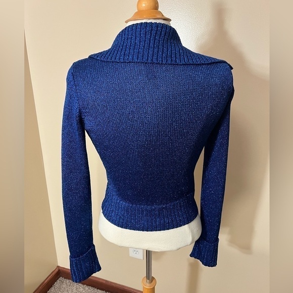 INC International Concepts Blue Metallic Diagonal Zip Cardigan Sweater Sz XS - Picture 4 of 6